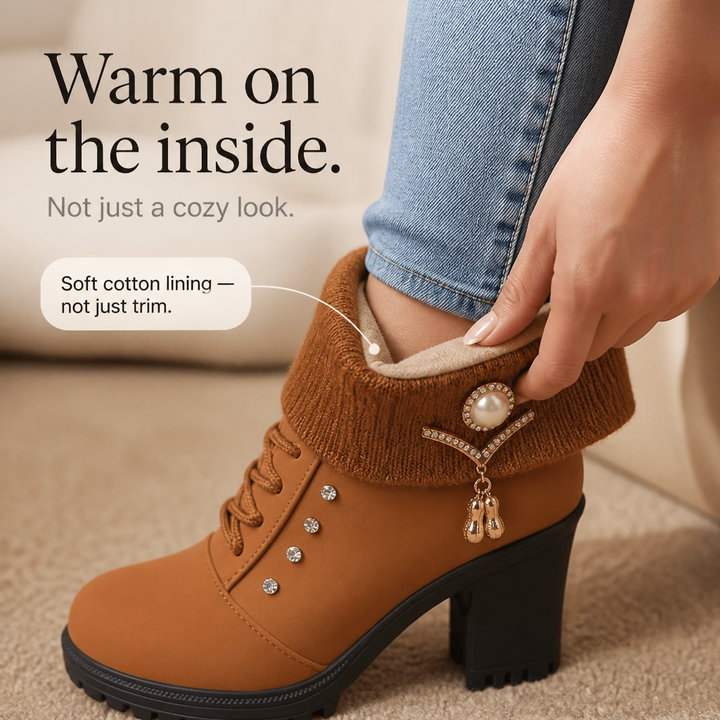 Wearbella – Fur-Lined Rhinestone Trim Block Heel Boots