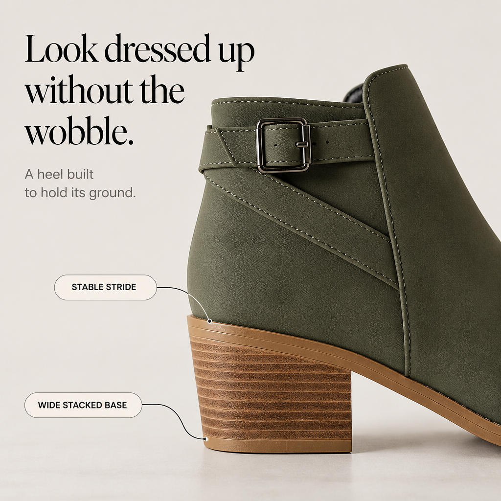 Buckle & Block – Slanted Buckle Side-Zip Ankle Boots