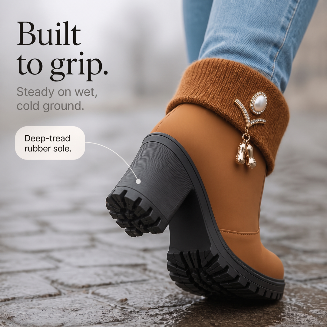 Wearbella – Fur-Lined Rhinestone Trim Block Heel Boots