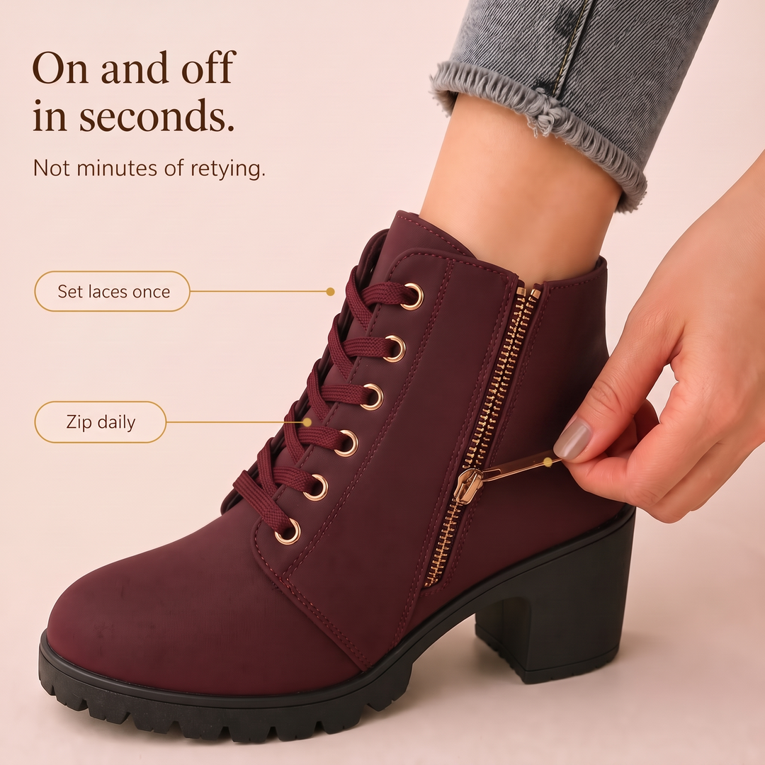 Buckle & Bold – Buckle Lace-Up Chunky Heel Ankle Boots
