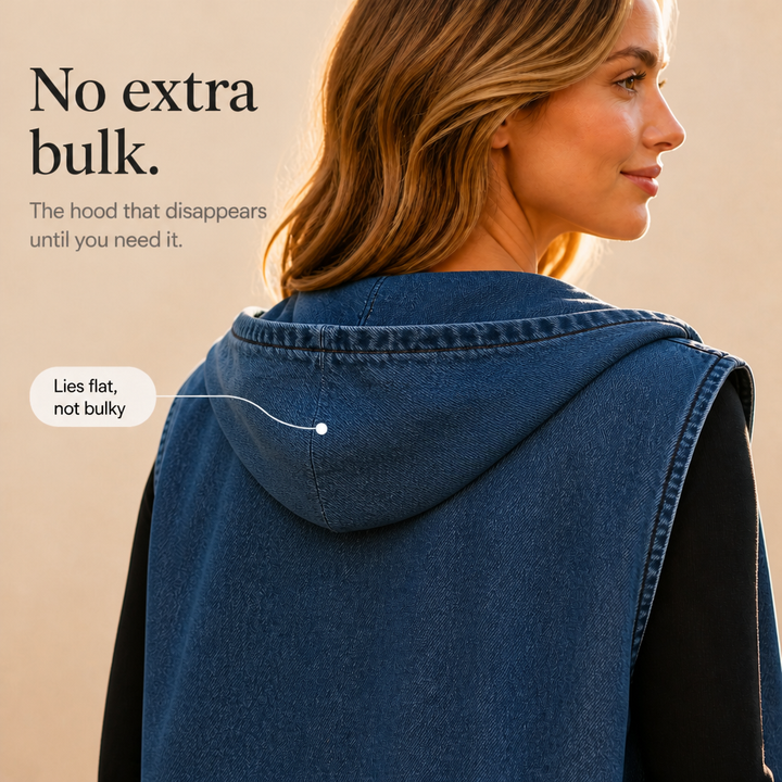 Wearbella – Oversized Hooded Denim-Look Vest