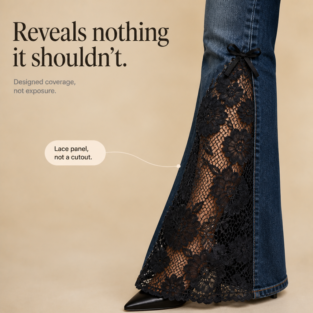 Laceflare – Black Floral Lace Panel Flare Jeans