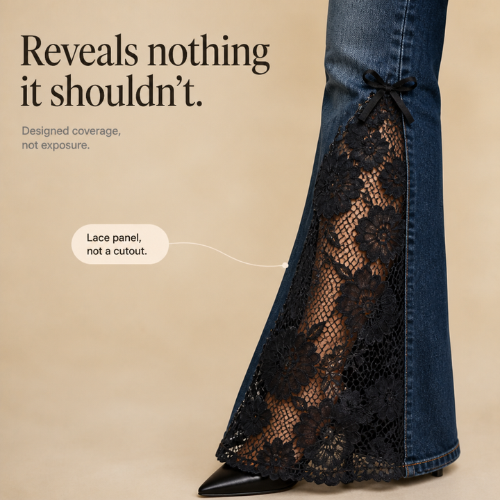 Laceflare – Black Floral Lace Panel Flare Jeans