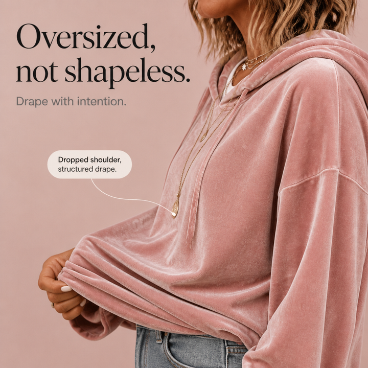 Wearbella – Ruffle Cuff Velvet Relaxed Hoodie