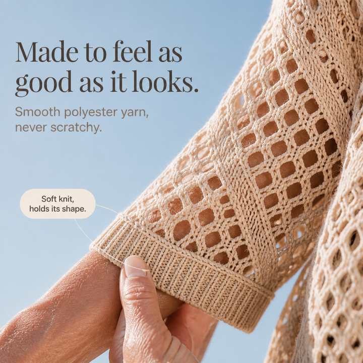 Sunlace – Diamond Openwork Drop-Shoulder Knit Top