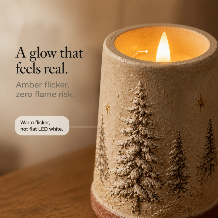 Hearthglow – Hand-Painted Rustic LED Pillar Candle (2 piece set)