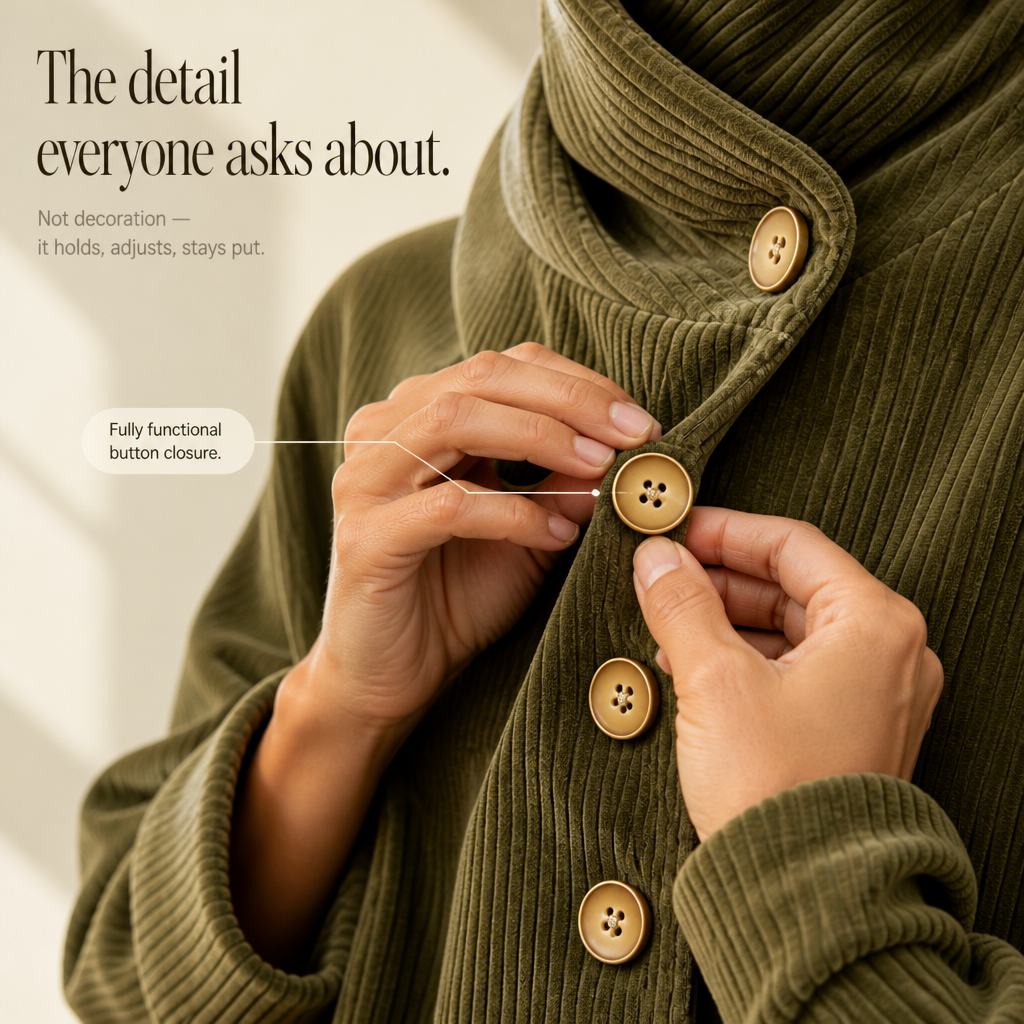 Foldover – Asymmetric Placket Funnel Neck Corduroy Top