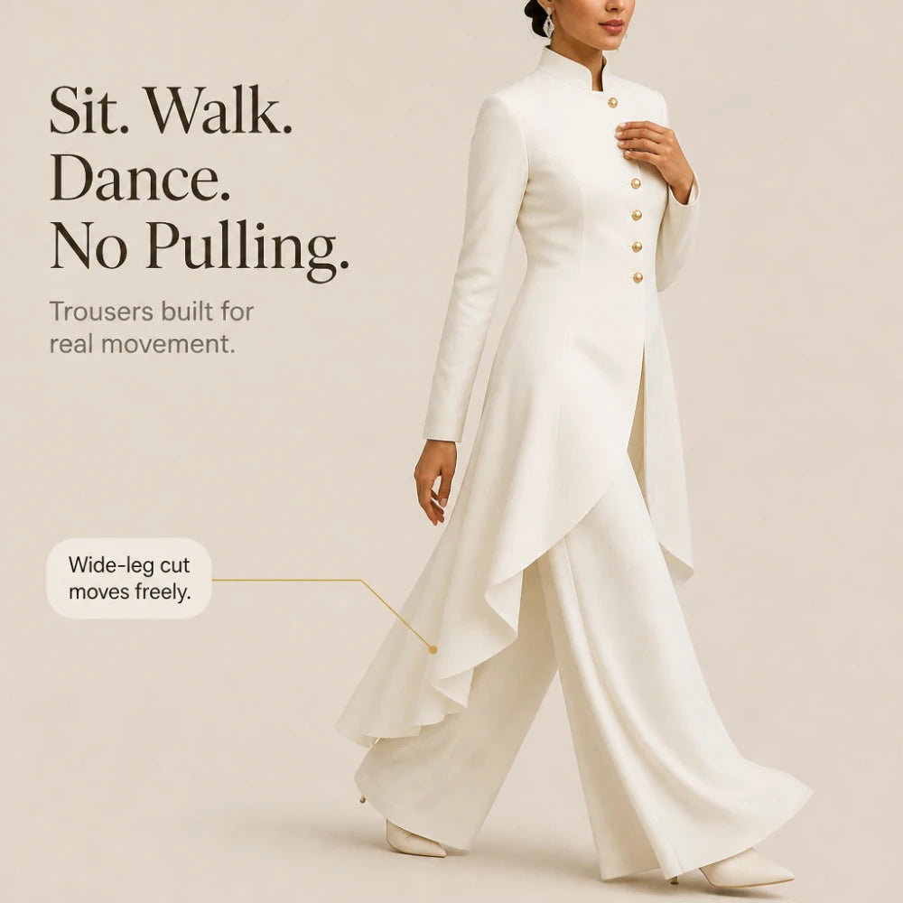 Vellora – Asymmetric Ruffled Tunic And Wide-Leg Pants Set