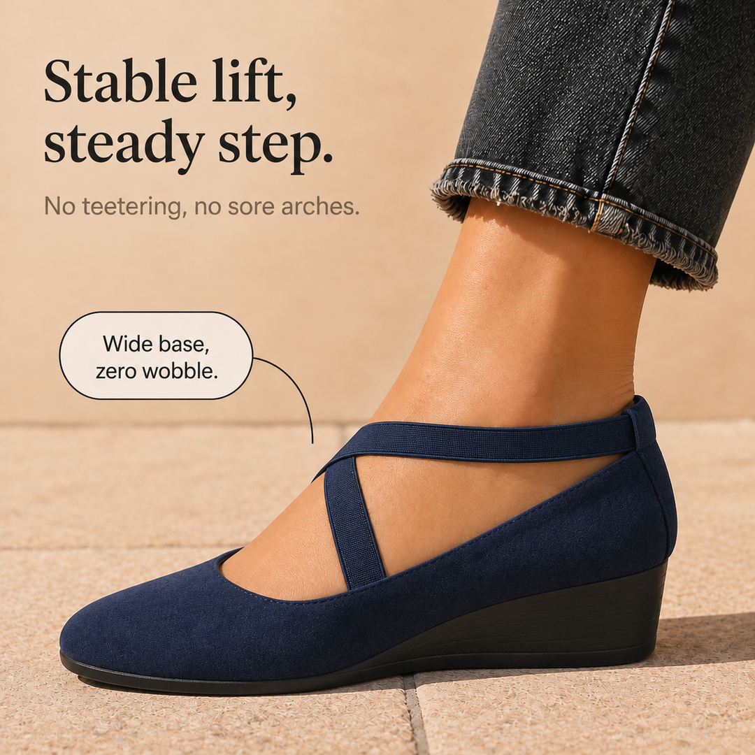 Elara Wedge – Crisscross Elastic Strap Wedge Flats