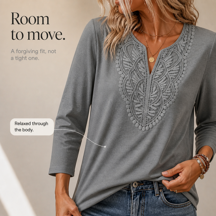 Wearbella – Lace Trim V-Neck Relaxed Tunic Top
