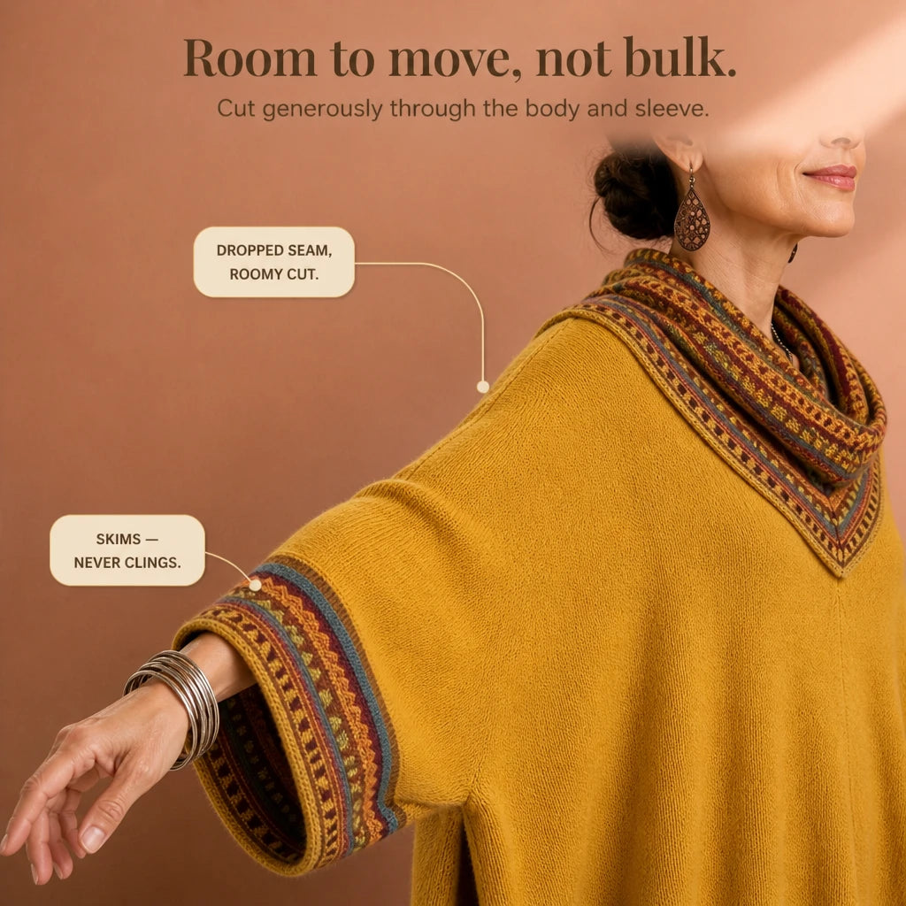 Cowl & Clover – Geometric Cowl-Neck Knit Poncho Top