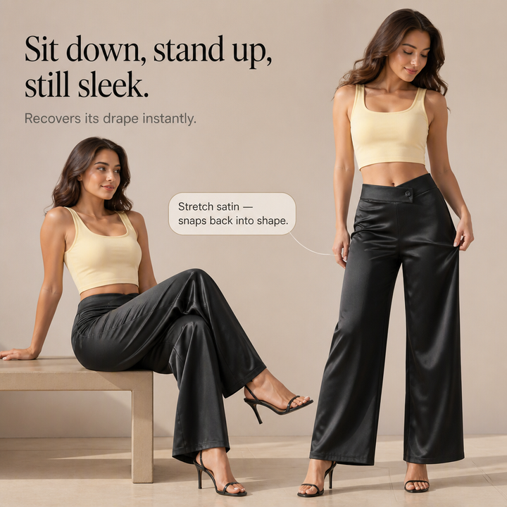 Sorella – Asymmetrical High-Waisted Wide-Leg Satin Pants