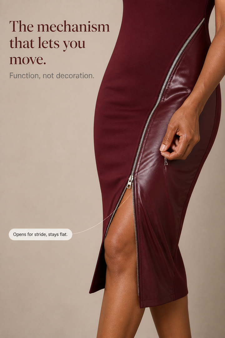 Sixpm – Diagonal Zip PU Panel Bodycon Dress