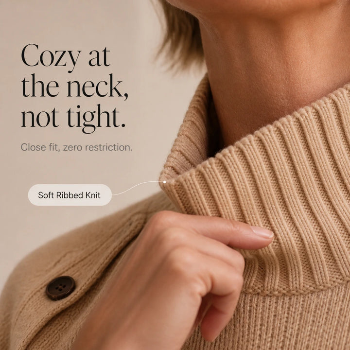 Cozyline – Striped High-Neck Button-Shoulder Knit Pullover