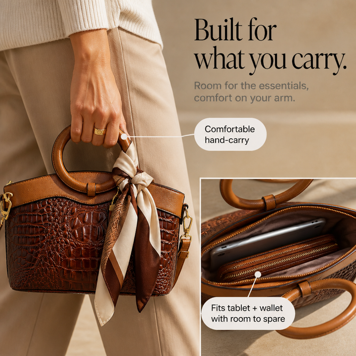 Ladrienne – Croc-Embossed Round Handle Convertible Tote