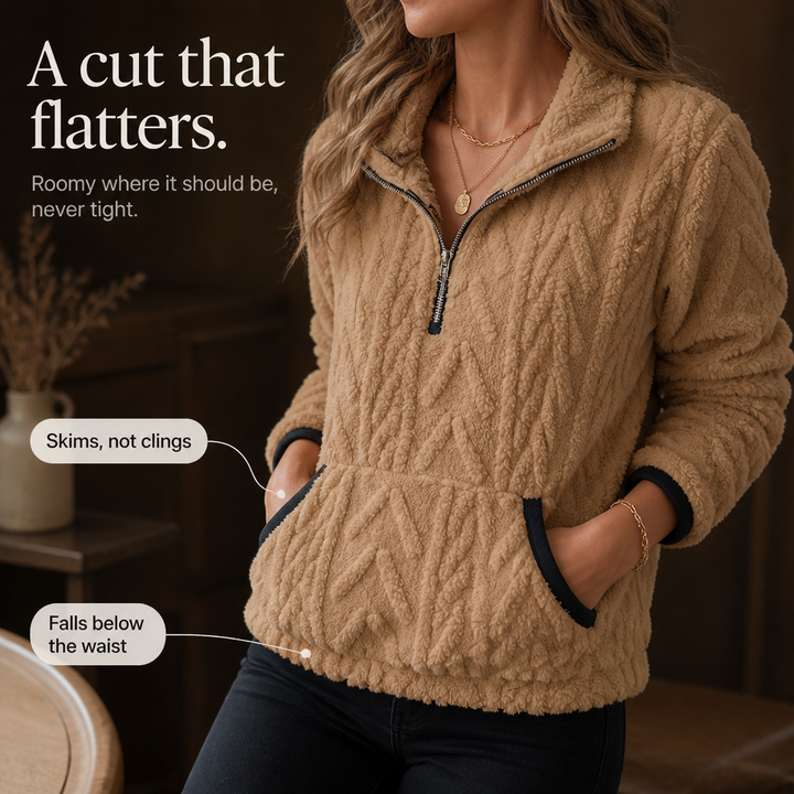 Plushly – Fuzzy Half-Zip Kangaroo Pocket Pullover