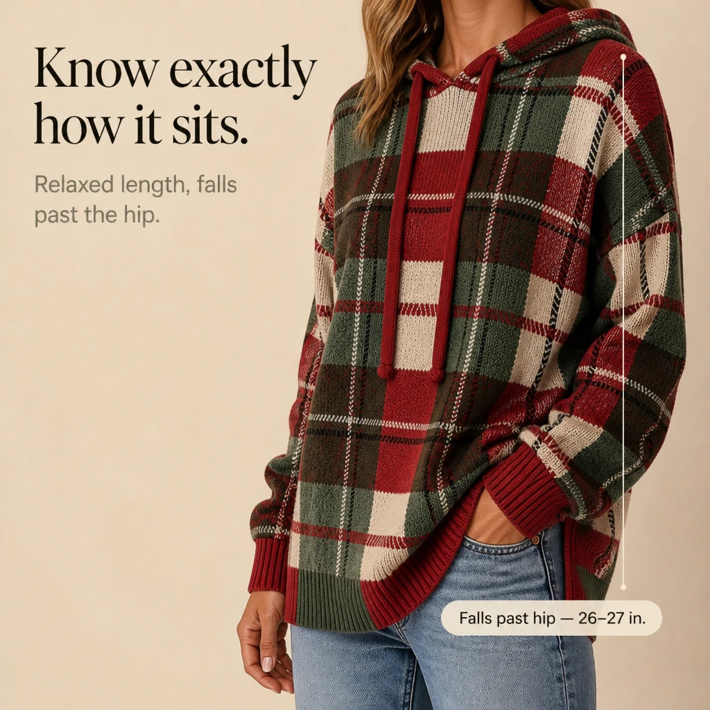 Overa – Plaid Knit Hooded Sweater