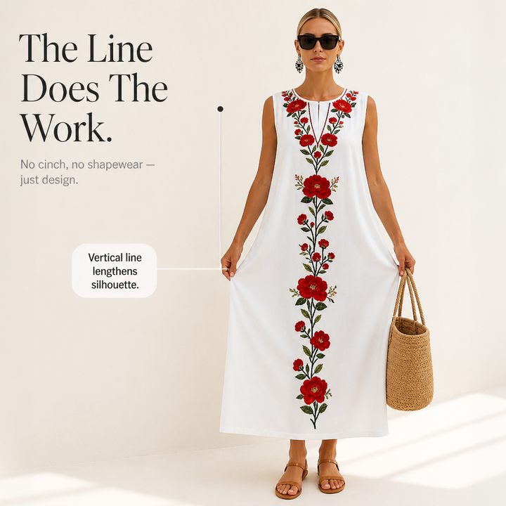 Lineluxe – Red Embroidered Sleeveless Maxi Dress