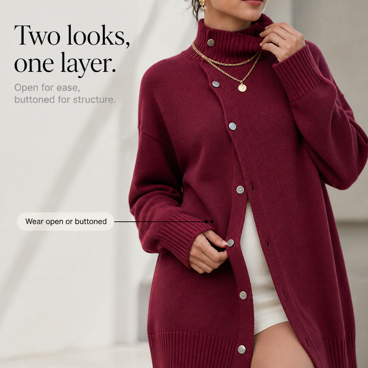 Wrapdaya – Oversized High-Neck Button Cardigan