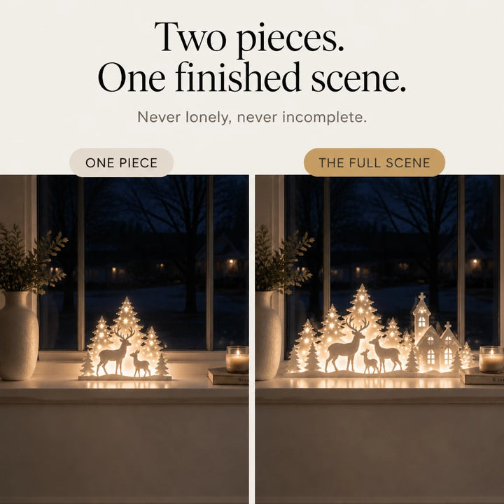 Deerwood Glow – LED Christmas Window Village With Deer