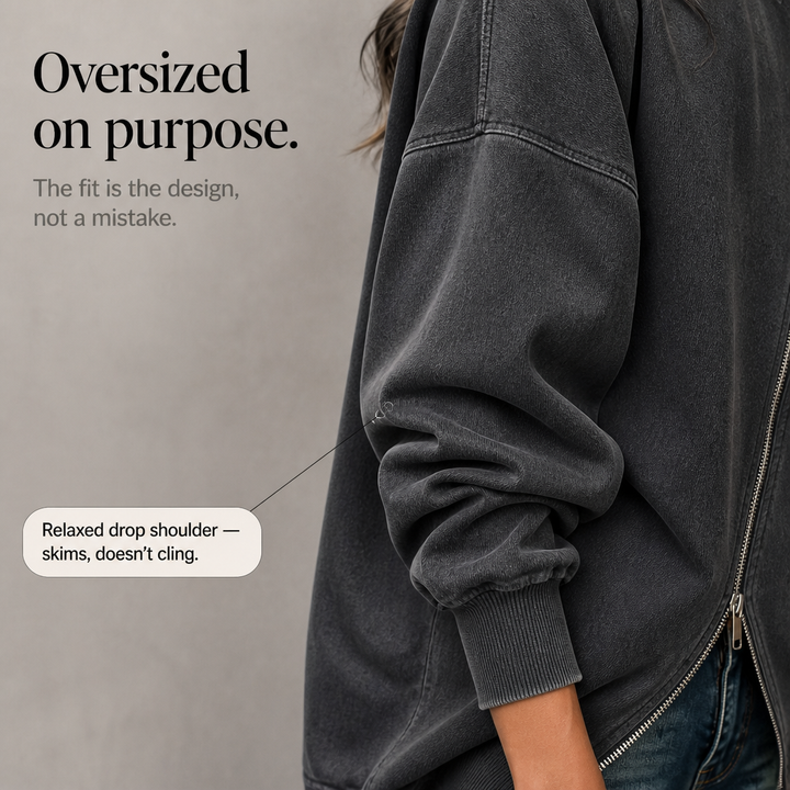 Slantwick – Diagonal Zip Drop-Shoulder Sweatshirt Jacket