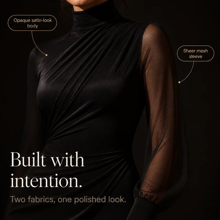Veloura – Mock Neck Sheer-Sleeve Bodycon Midi Dress