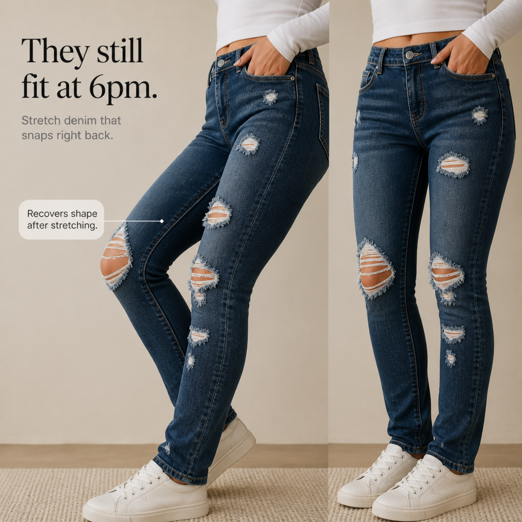 Curvella – Distressed High-Waisted Skinny Stretch Jeans