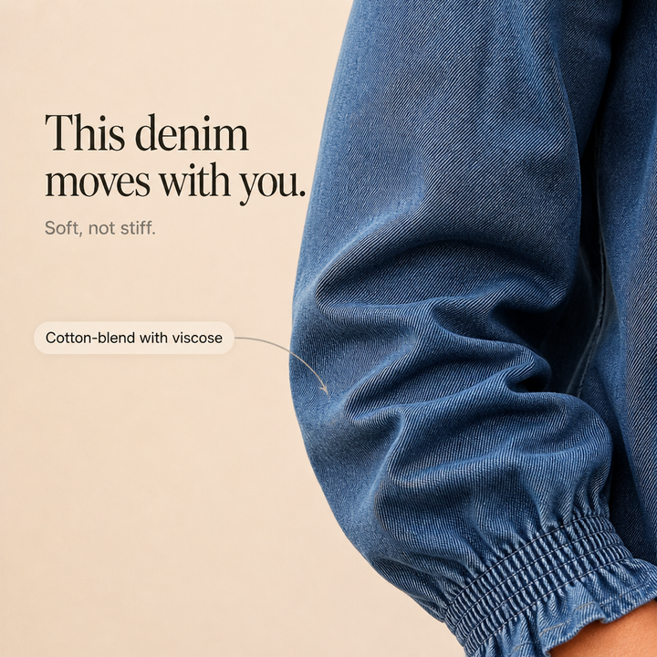 Ruffle & Row – Ruffle Collar Puff-Sleeve Denim Top