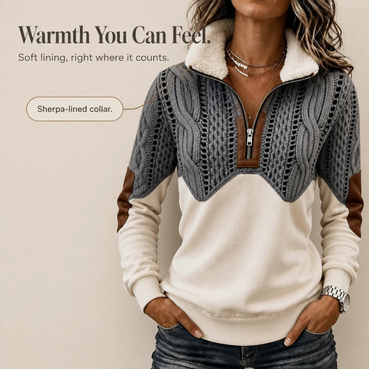 CozyCabled – Color-Block Faux Cable-Knit Quarter-Zip Pullover