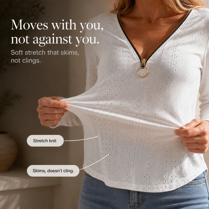 Wearbella – Pointelle Knit Zip-Neck Top