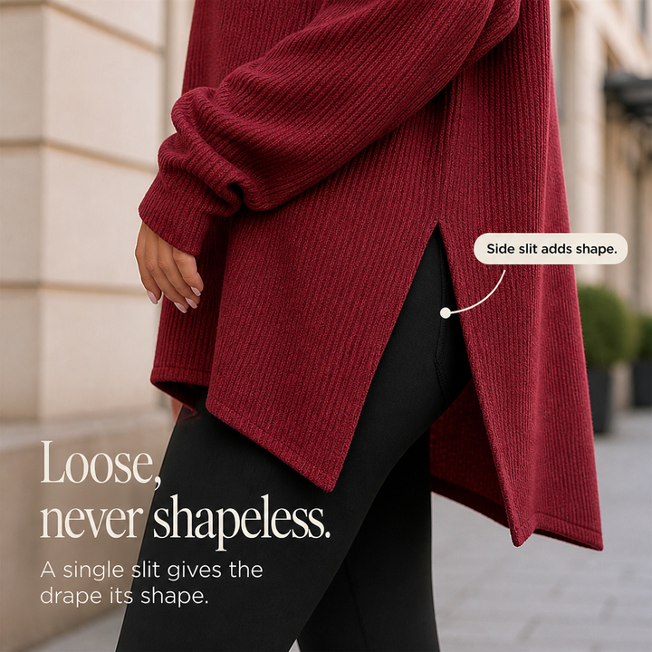 Veluna – Side-Slit Off-Shoulder Tunic Blouse