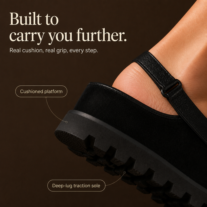 Gaia Leather Slingbacks – Textured-Toe Chunky Platform Shoes