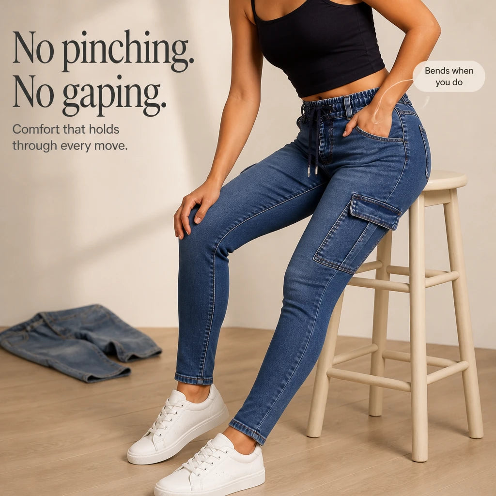 DenimEase – Stretch Denim Cargo Jeggings
