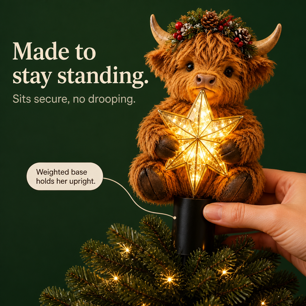 Highlow – Glowing Star Highland Cow Tree Topper