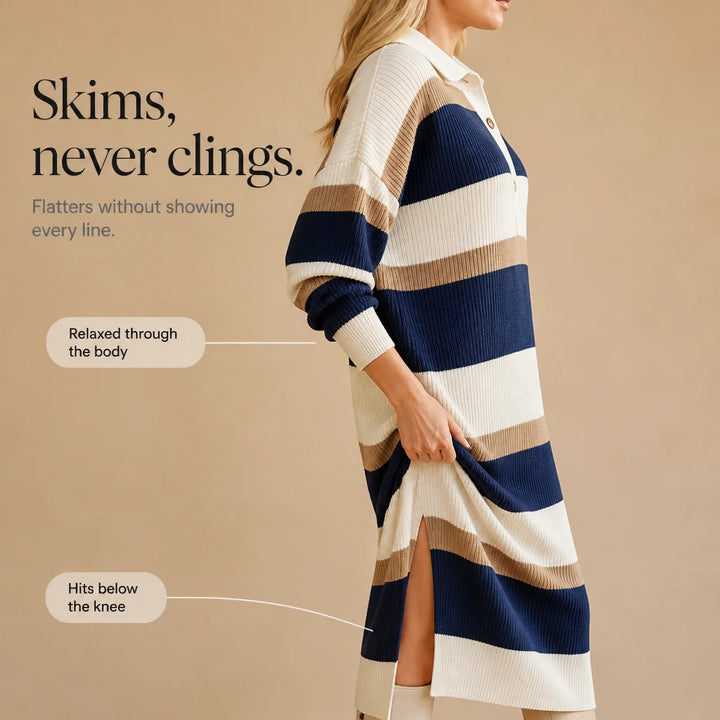 Collara – Striped Knit Polo-Collar Dress