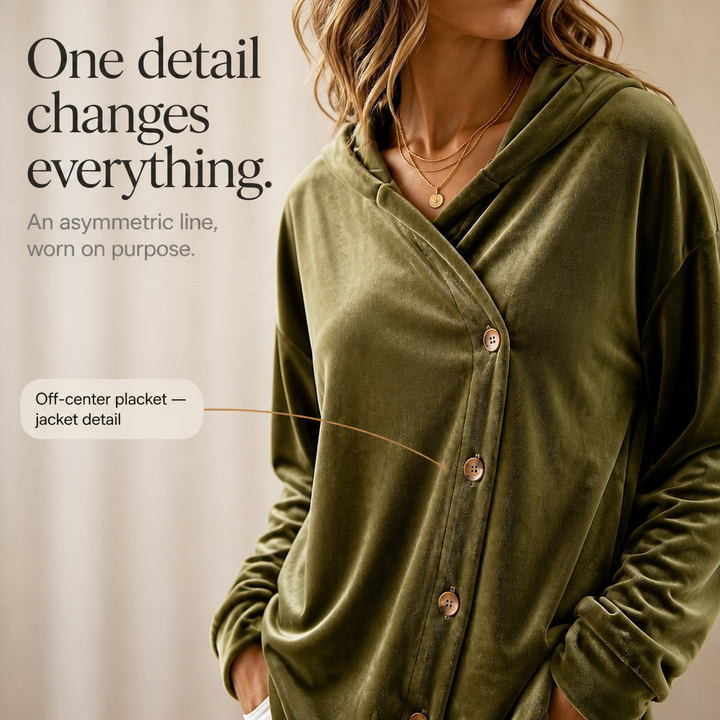 Velvenne – Asymmetric Button-Front Hoodie