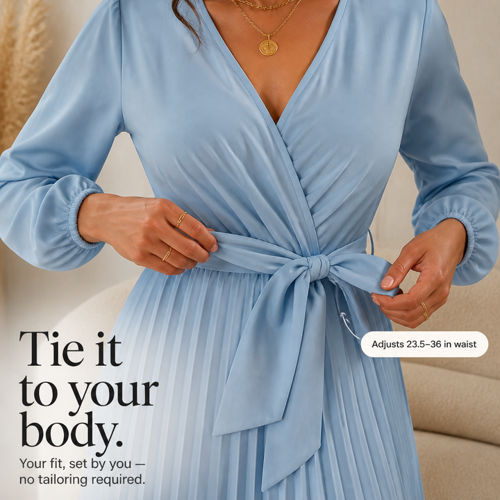 Lunavia – Pleated Wrap-Neck High-Waisted Maxi Dress