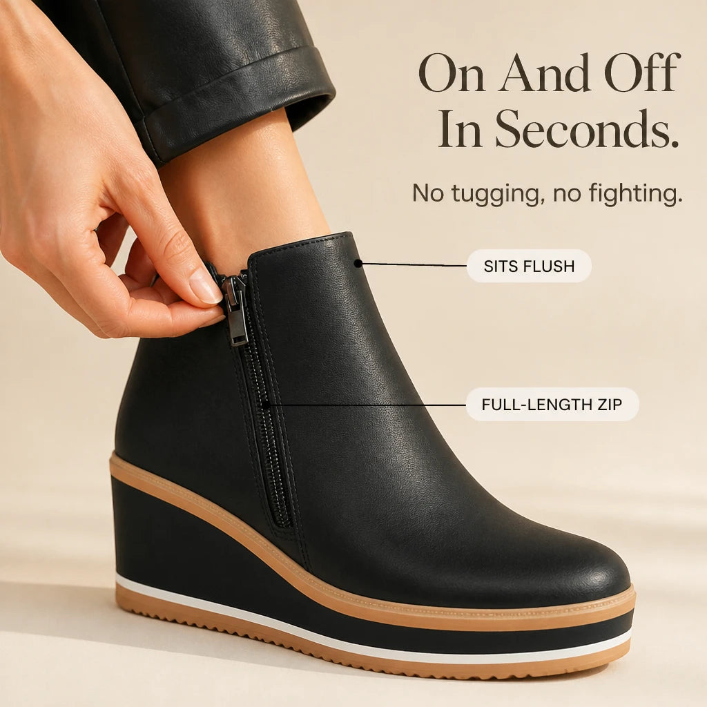 Colombe – Smooth Side-Zip Wedge Ankle Boots