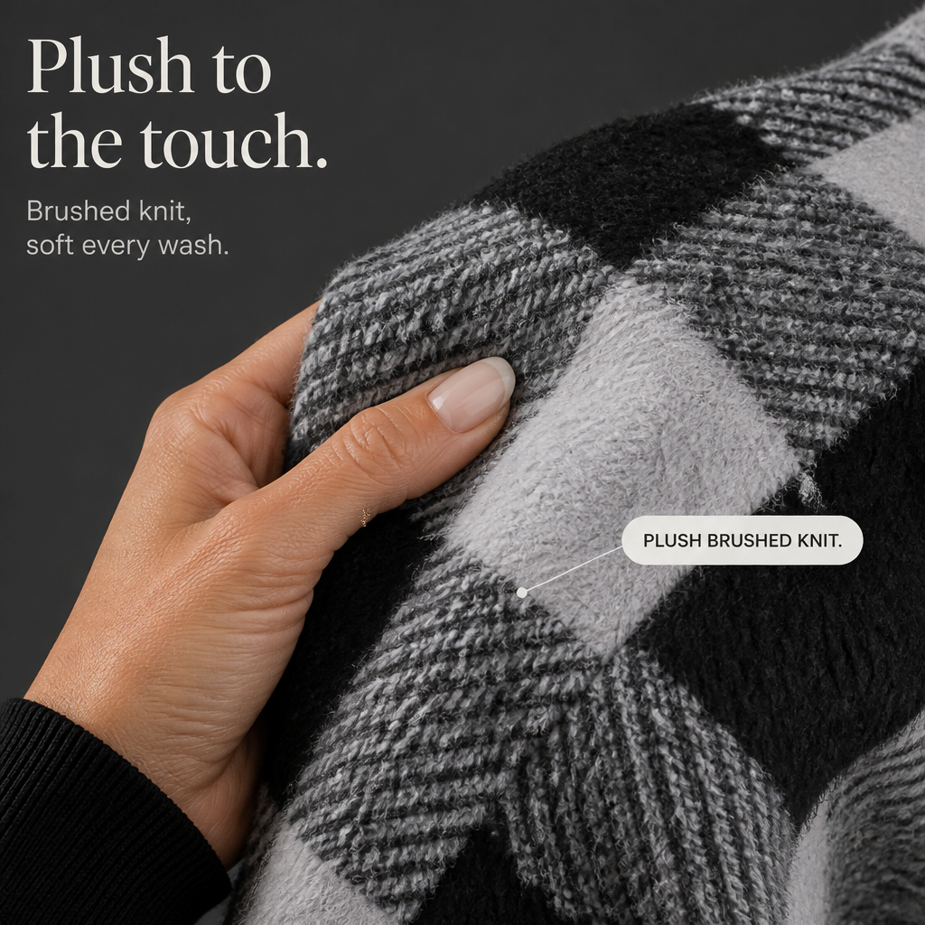 Plaidelle – Oversized Plaid Hooded Fleece Cardigan
