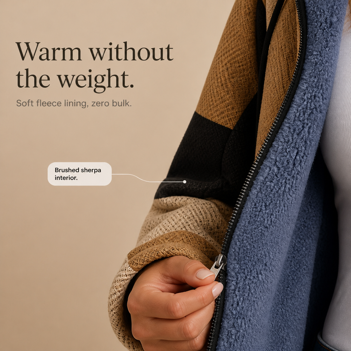 Patchwork & Poise – Geometric Color-Block Hooded Jacket