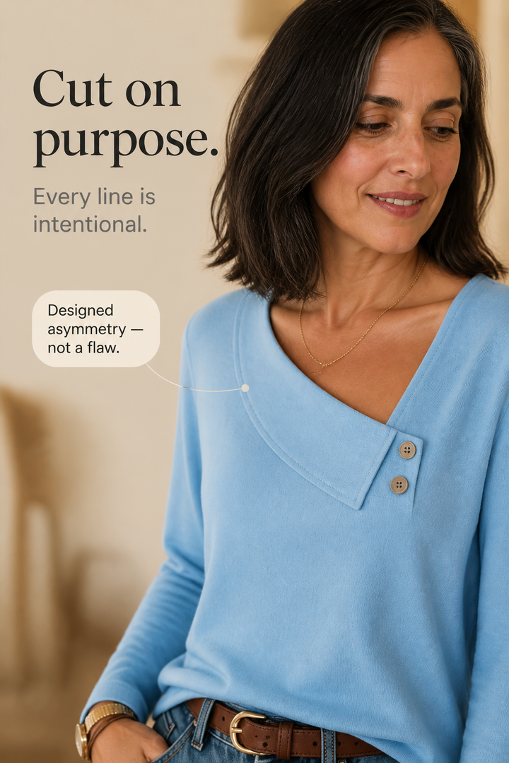 Vivelyn – Asymmetrical V-Neck Draped Top