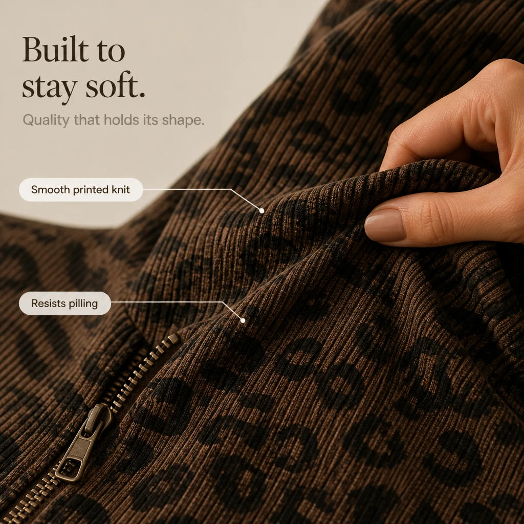 Roamprint – Leopard Print Oversized Quarter-Zip Sweatshirt