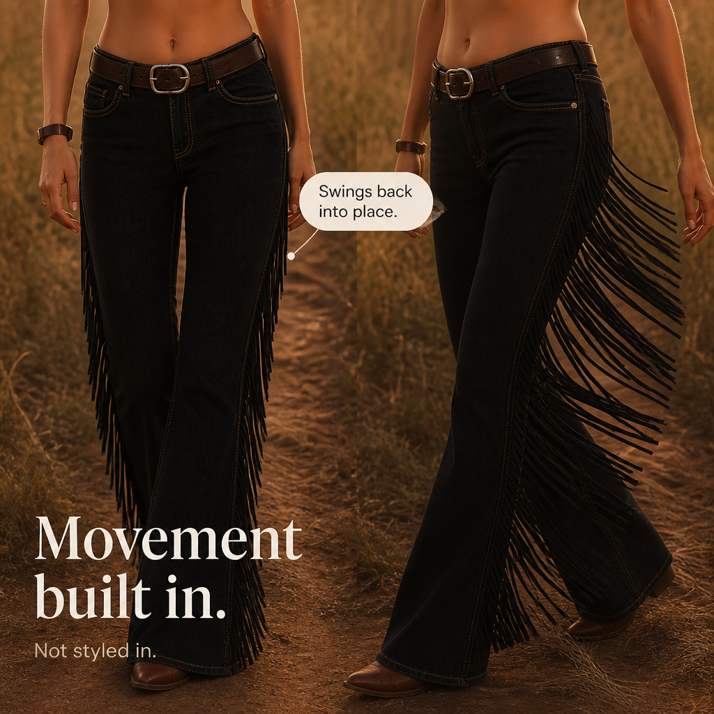 Elarosa – Western Fringe Bell Flare Jeans