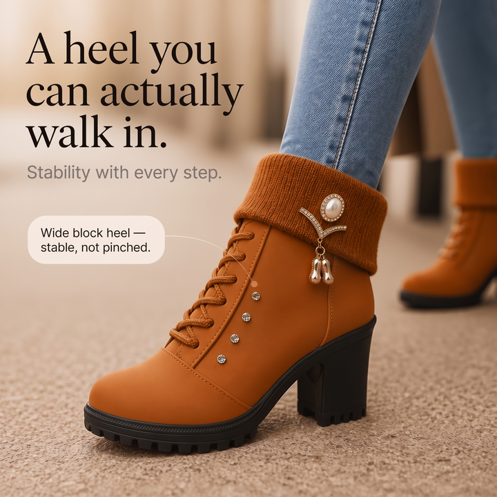 Wearbella – Fur-Lined Rhinestone Trim Block Heel Boots