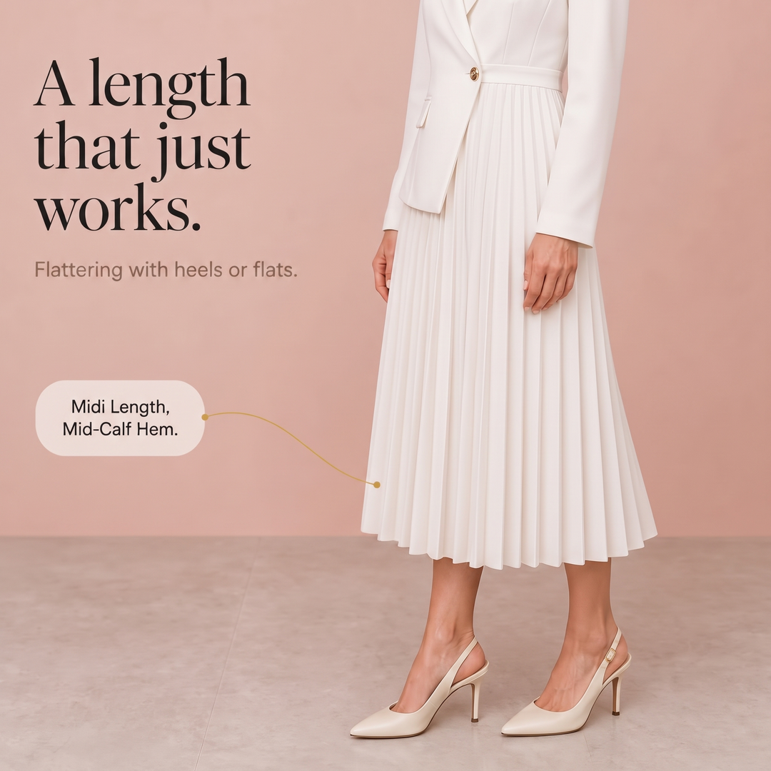 Pleat & Poise – Button-Front Pleated Midi Dress