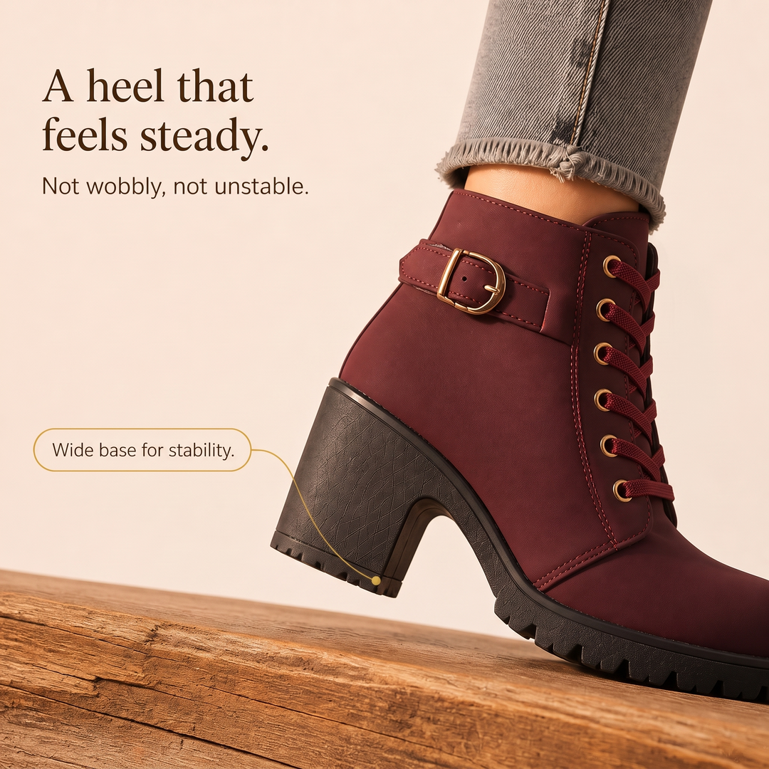 Buckle & Bold – Buckle Lace-Up Chunky Heel Ankle Boots
