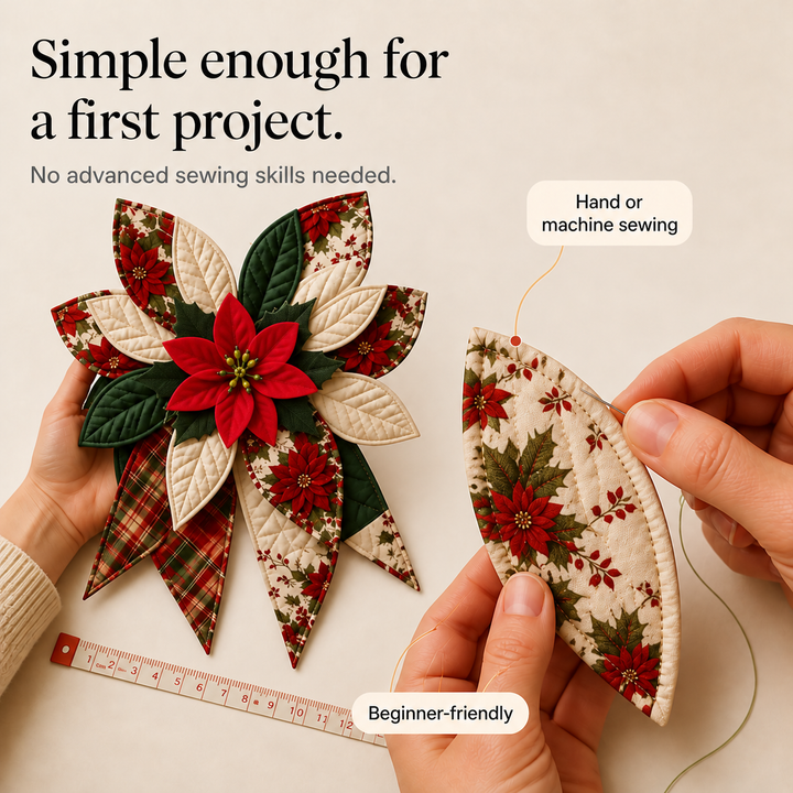 Patchwork & Bow – Quilted Poinsettia Christmas Bow Sewing Kit