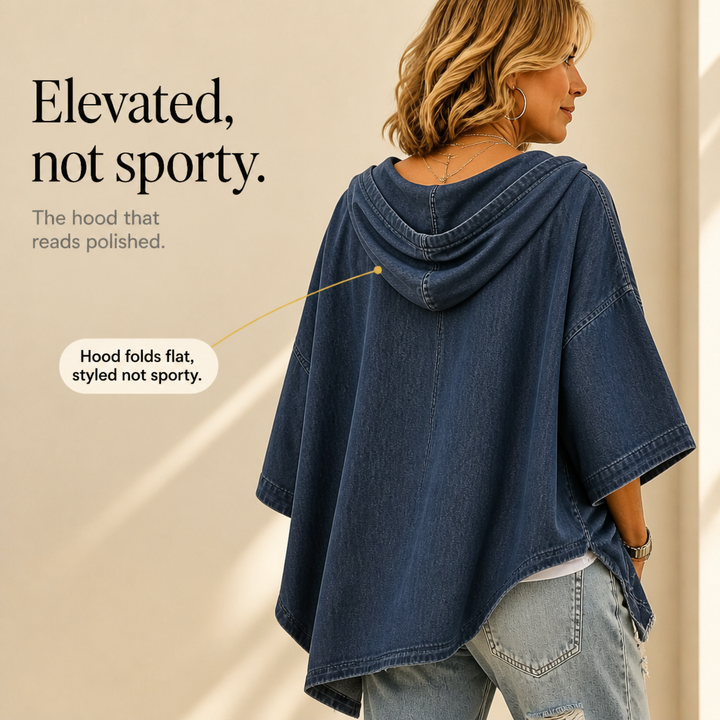 Wearlow – Oversized Washed Denim Look Hooded Poncho