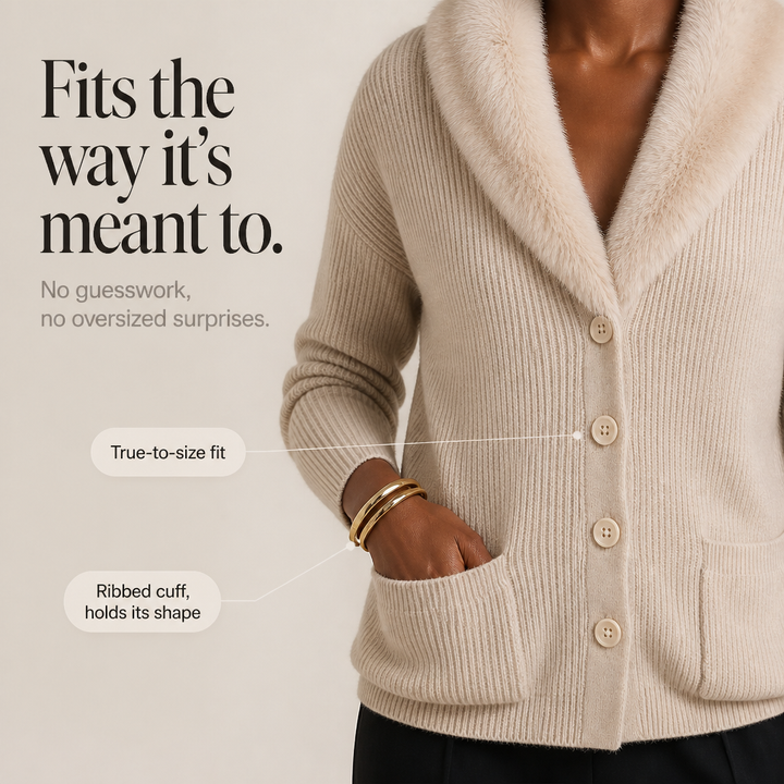 Shaguna – Shaggy Collar Ribbed Knit Cardigan