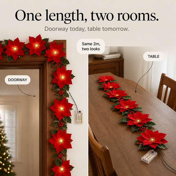 Hollyvia – Poinsettia LED Light-Up Garland